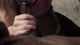 wife swallows black cum in outdoor parking lot