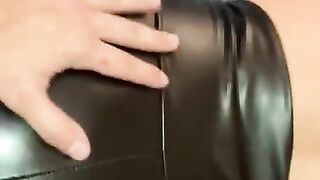 Italian Brunette Fucked in Tight Black Leather Leggings