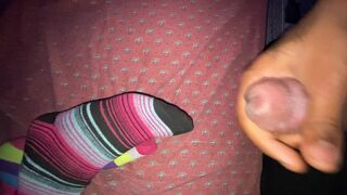 Sneaking cumshot on socks 4