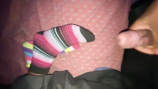 Sneaking cumshot on socks 4