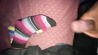 Sneaking cumshot on socks 4