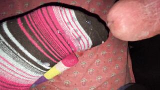 Sneaking cumshot on socks 4