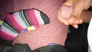 Sneaking cumshot on socks 4