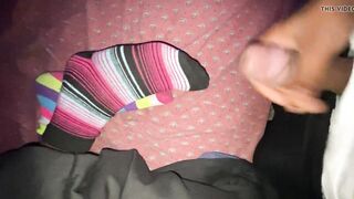 Sneaking cumshot on socks 4