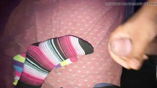 Sneaking cumshot on socks 4