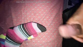 Sneaking cumshot on socks 4