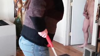 Flashing cock bbw milf cleaning lady cfnm jerking