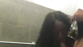 Black girl fucks white cock in club restroom