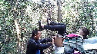 Asian street prostitute fuckt in the woods