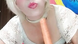 Bunnygirl Eats Carrot and Shows Tongue and does a Trick