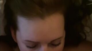 Redhead with Beautiful Eyes Sucks Dick, Licks Balls, and Give a Rimjob