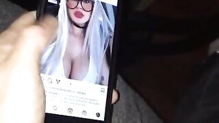 Blonde Babe Sucks Daddy while he looks at Huge Tits on Instagram