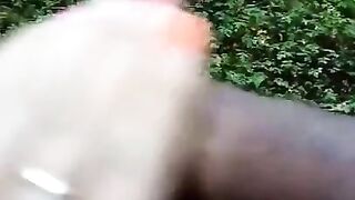 Risky Handjob Outdoor in the Forest, Huge Cum, Cumshot on Small Tits in the Public Place POV Private