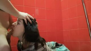 Trash Slut Sucks in the Mall Toilet