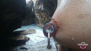 Nippleringlover - Naked at Nude Beach - Pierced Pussy & Pierced Tits - Stretched Nipple Piercings