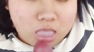 Asian girl begs for a massive facial