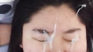 Asian girl begs for a massive facial