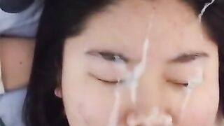 Asian girl begs for a massive facial