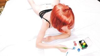 Horny Man Distracts Her Girl While Drawing - Tight Ass Redhead