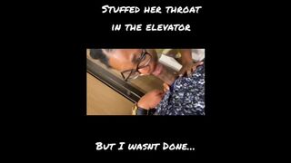 Nerdy girl gives blowjob to stranger in elevator during Comic-Con