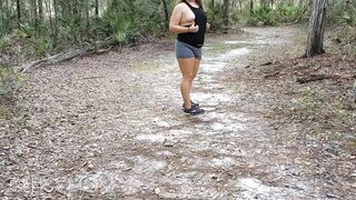 Park trail milf flashing showing side boob and stripping nude