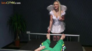 CFNM euro babes giving heavenly blowjob to hung sub