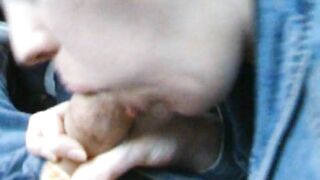 Amateur roadside blowjob in car