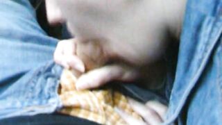 Amateur roadside blowjob in car