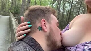 Sucking my fiancés nipple at the park