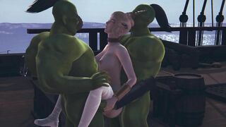 Two orcs love to fuck an elf girl in her pussy and ass