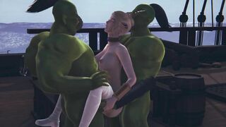 Two orcs love to fuck an elf girl in her pussy and ass