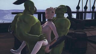 Two orcs love to fuck an elf girl in her pussy and ass