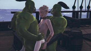 Two orcs love to fuck an elf girl in her pussy and ass