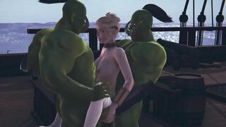 Two orcs love to fuck an elf girl in her pussy and ass