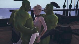 Two orcs love to fuck an elf girl in her pussy and ass