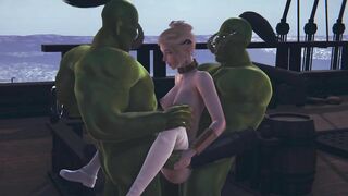 Two orcs love to fuck an elf girl in her pussy and ass