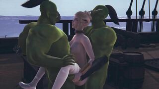 Two orcs love to fuck an elf girl in her pussy and ass