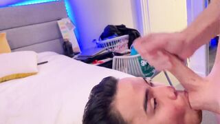 Gagging on Daddy's Big Cock Massive Cumshot