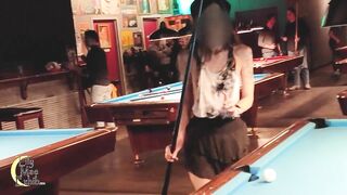 Tiny skirt and no panties was a big hit at the pool hall!