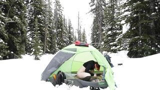 Riding dick in the snow covered Rocky Mountains