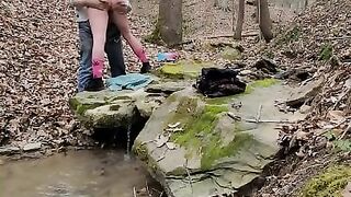 Hot milf sucking cock on a hike