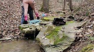 Hot milf sucking cock on a hike