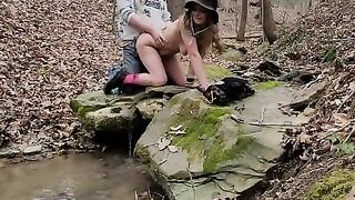 Hot milf sucking cock on a hike