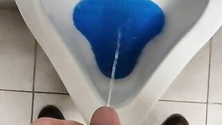 Pissing in public toilet after work and Moaning too!