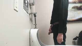 Pissing at public urinal and jerk off before someone comes in