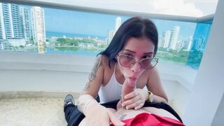 prostitute in cartagena gives me a blowjob on the balcony of my hotel