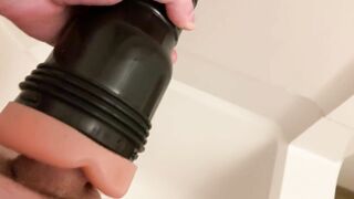 Fucking Fleshjack in shower with mount