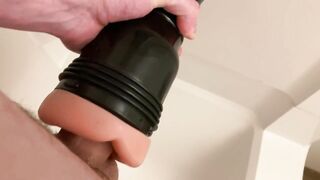 Fucking Fleshjack in shower with mount