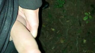 Fucking own hand outdoor and cumshot