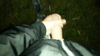 Night cumshot to the river canal - wearing camo pants